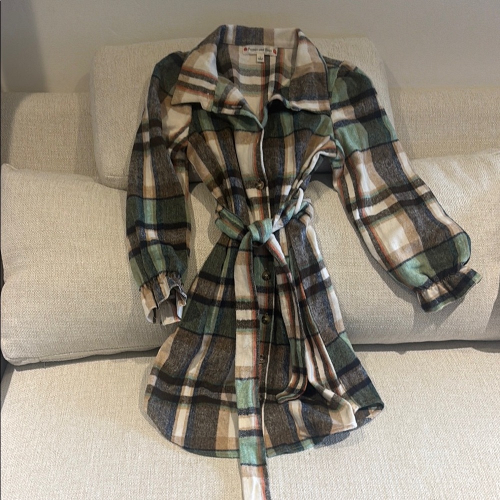 Green and Brown Trench Coat with Belted Waist